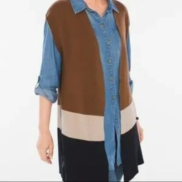 Chico’s NWT Animal PRINT Colorblock Reversible Cardigan Sweater Vest size 3 - Picture 2 of 4